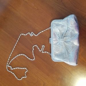 VINTAGE 70s Jessica McClintock Silver Bow Mesh Clutch